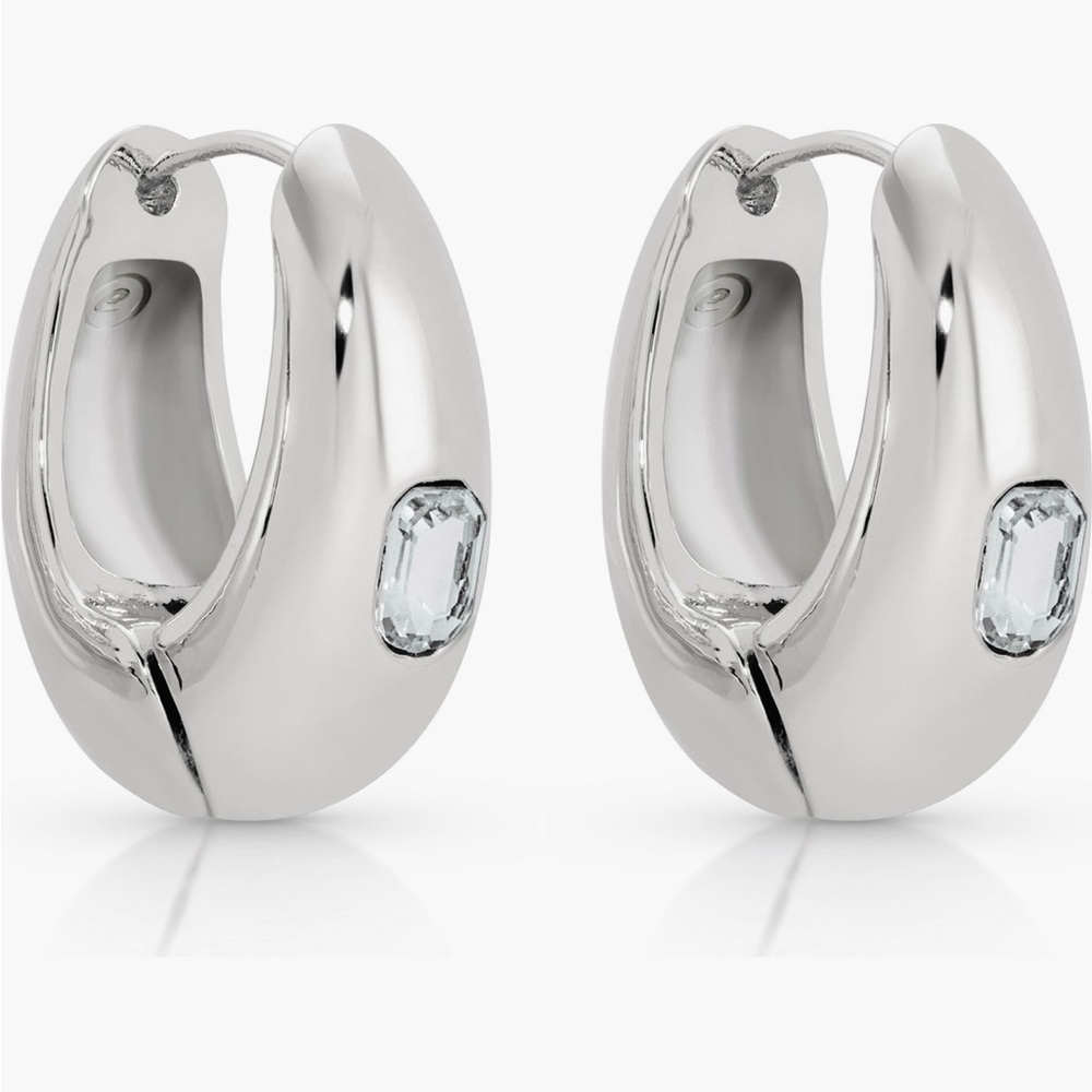 ETTIKA Silver Plated Hoop Deco Cubic Zirconia Earrings